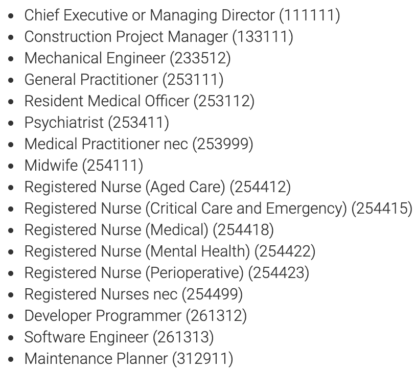 Australia's Immigration list
