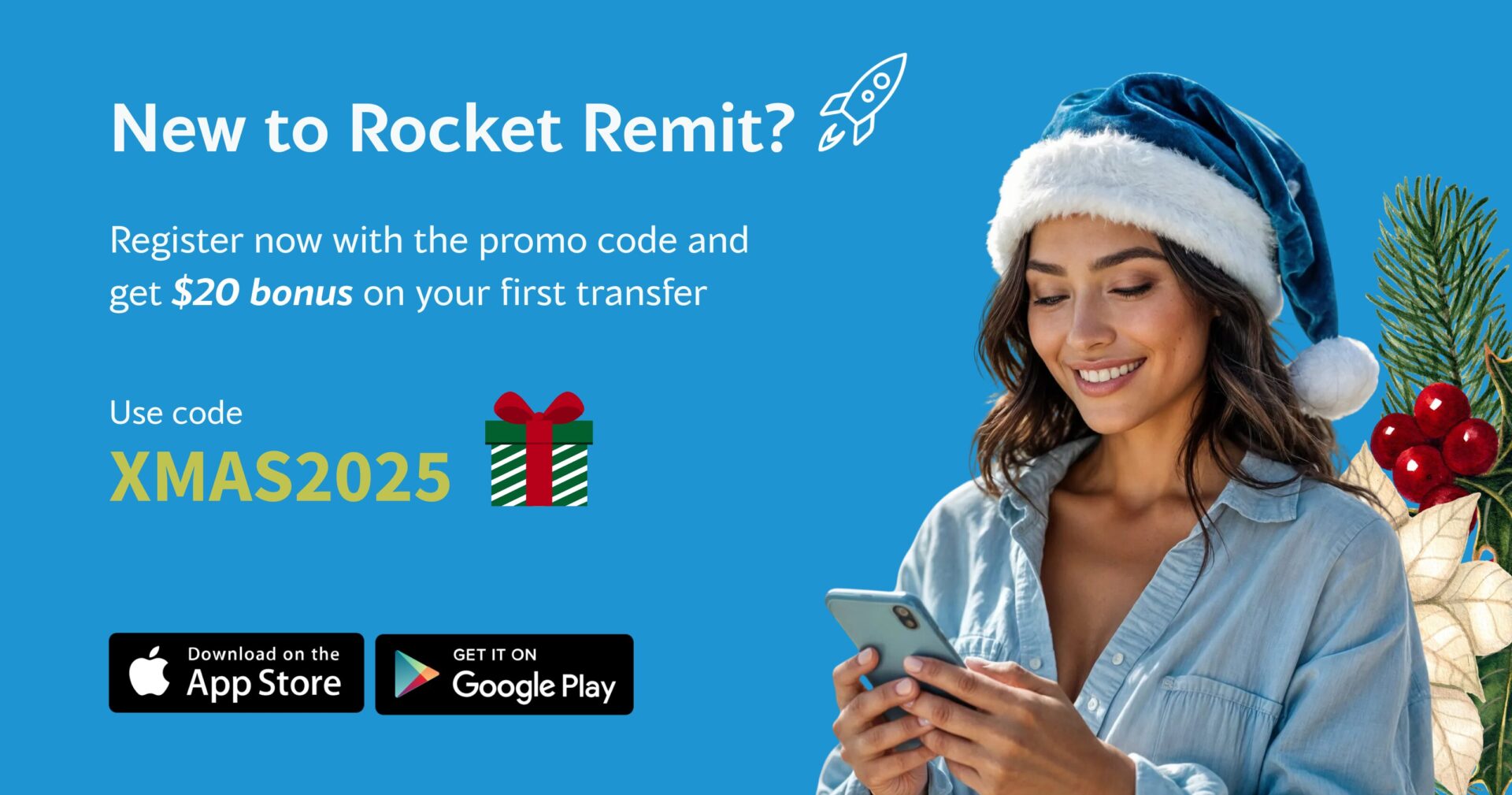 use XMAS2025 Promo code and get a bonus with Rocket Remit