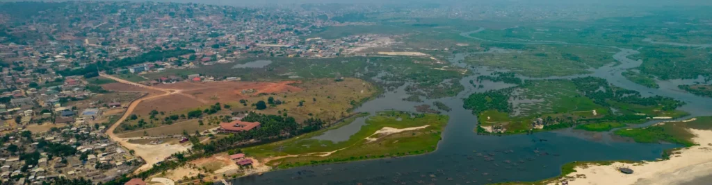 Aerial view of Bojo Beach and the coastline near Accra, Ghana